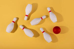 bowling pins and ball