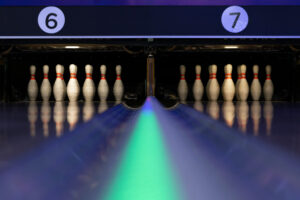 bowling pins in bowling alley